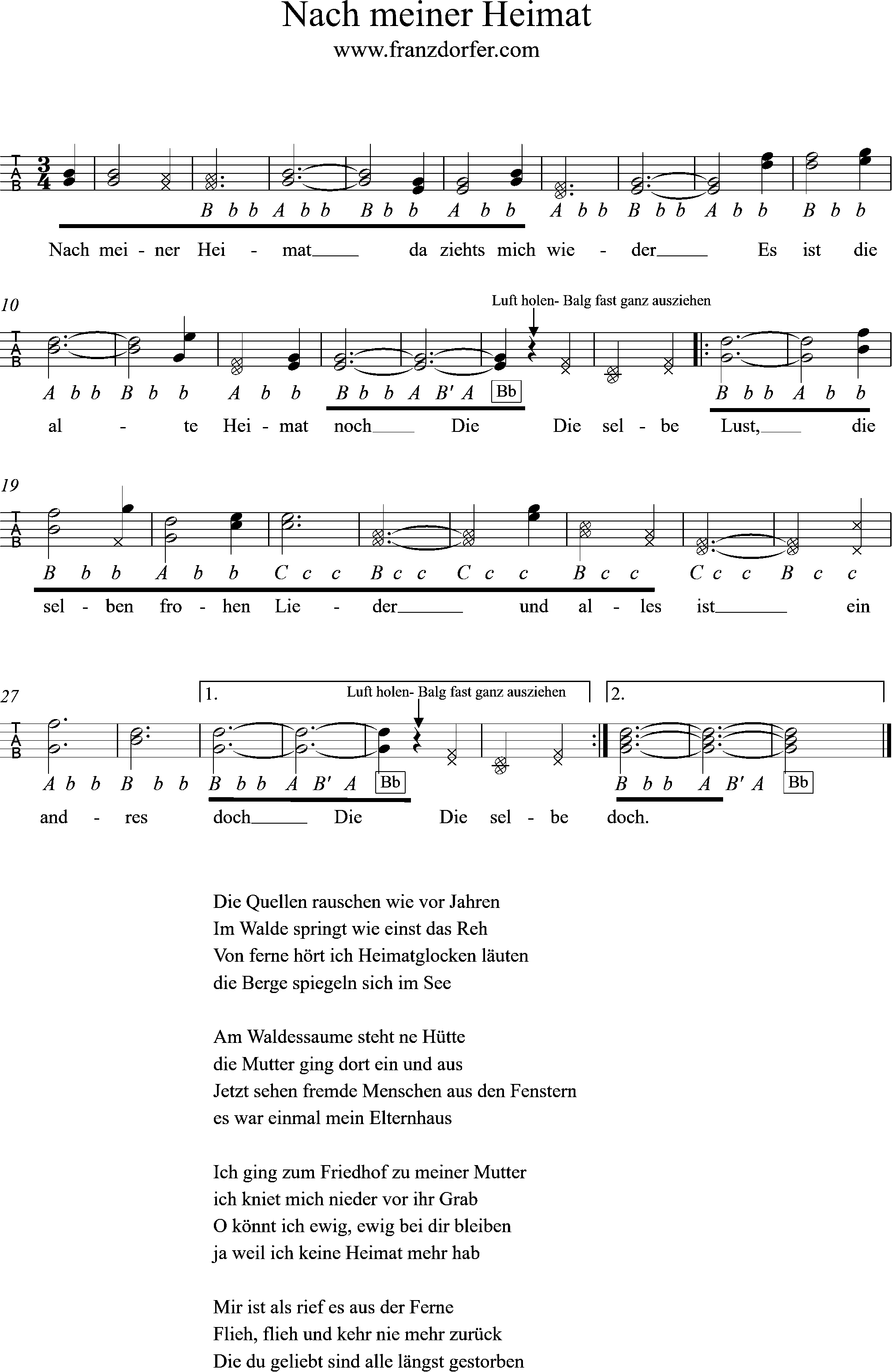 Griffschrift 3reihige, Harmonika- Nach meiner Heimat